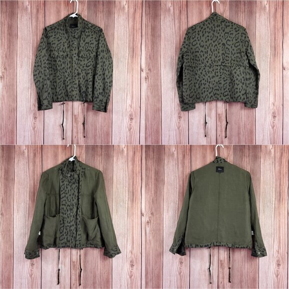 Rails Womens XS Collins Green Leopard Utility Military Jacket Linen Blend Safari - Picture 5 of 16